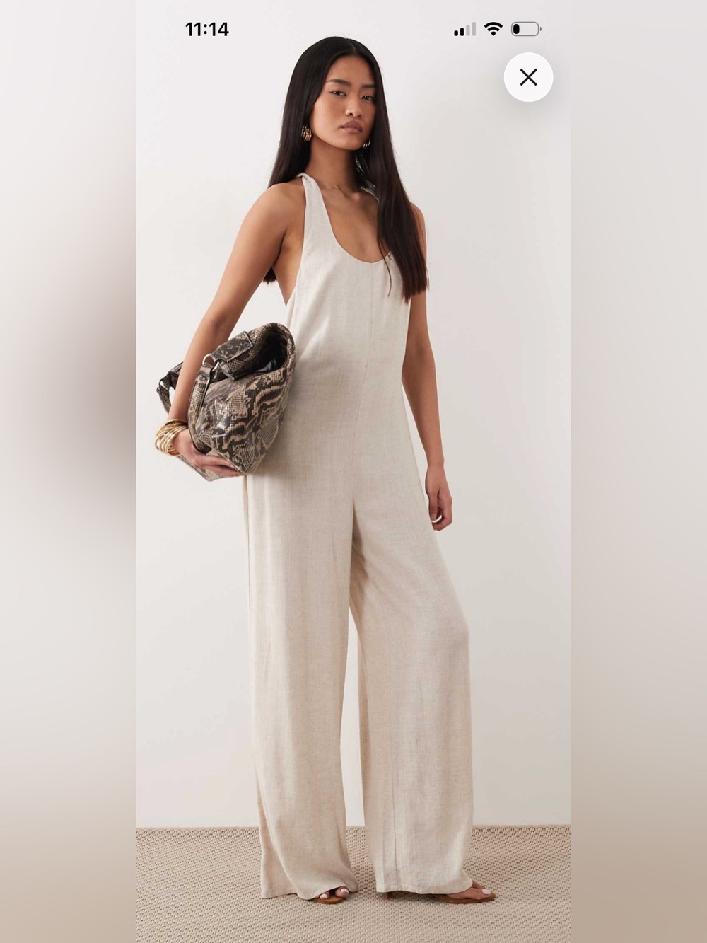 Women's ASOS Cream Wide-Leg Linen Jumpsuit